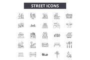 Street line icons, signs set, vector