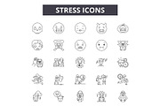 Stress line icons, signs set, vector
