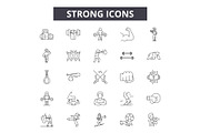Strong line icons, signs set, vector