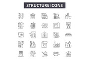 Structure line icons, signs set