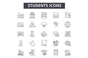 Students line icons, signs set