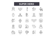 Super hero line icons, signs set