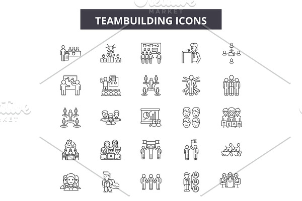 Teambuilding line icons, signs set