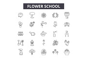 Flower school line icons, signs set