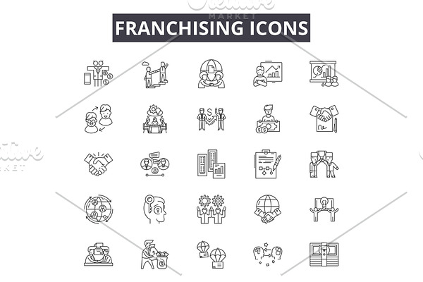 Franchising line icons, signs set