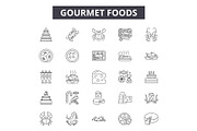 Gourmet foods line icons, signs set