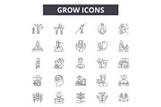 Grow line icons, signs set, vector