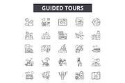 Guided tours line icons, signs set