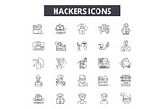 Hackers line icons, signs set