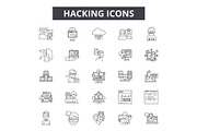 Hacking line icons, signs set