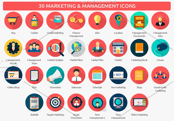 30 Marketing & Management Icons in Graphics - product preview 1