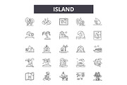 Island line icons, signs set, vector