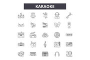 Karaoke line icons, signs set