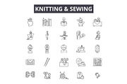 Knitting and sewing line icons