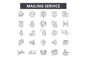 Mailing service line icons, signs
