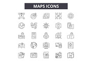 Maps line icons, signs set, vector