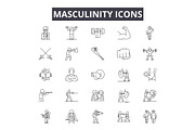 Masculinity line icons, signs set