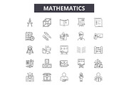 Mathematics line icons, signs set