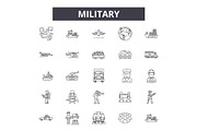 Military line icons, signs set