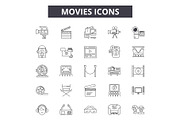 Movies line icons, signs set, vector