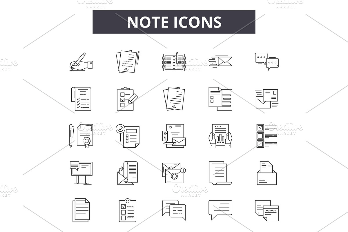 Note line icons, signs set, vector in Objects - product preview 8