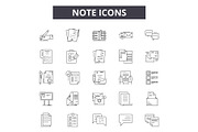 Note line icons, signs set, vector