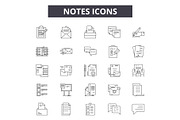 Notes line icons, signs set, vector