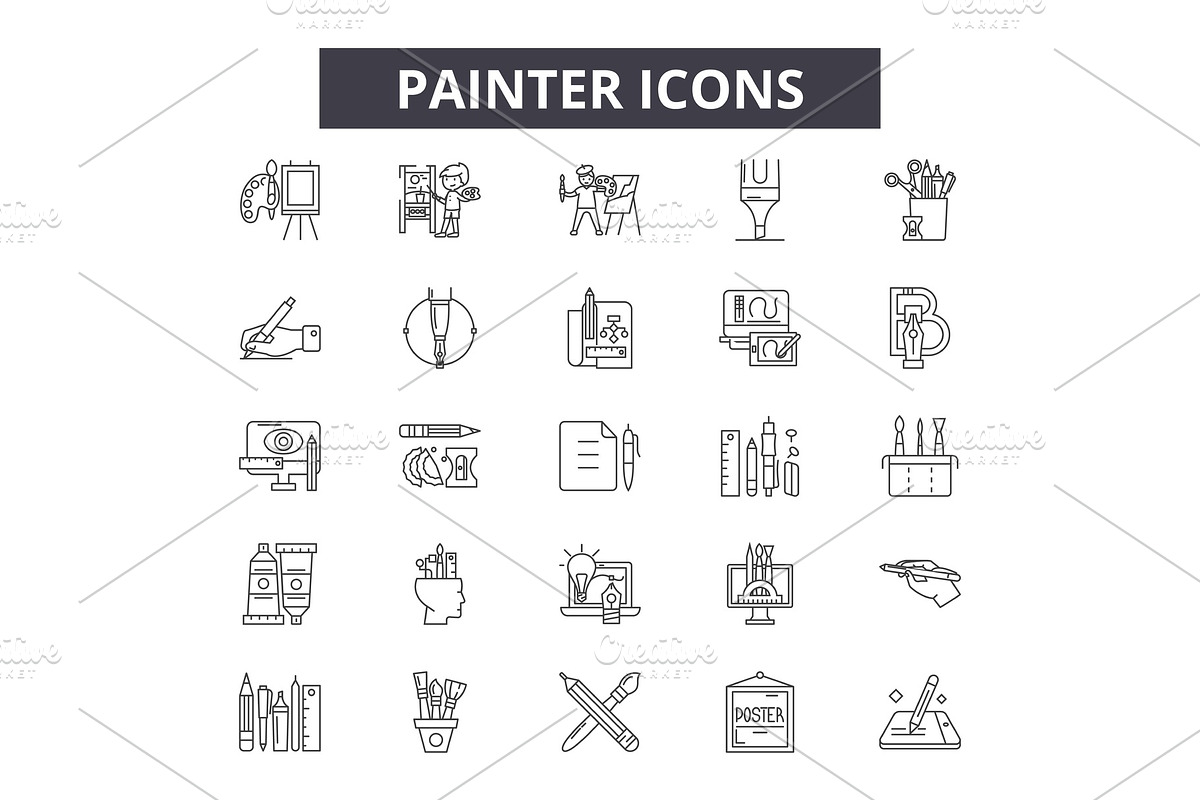 Painter line icons, signs set in Objects - product preview 8