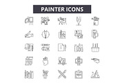 Painter line icons, signs set