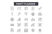 Party planner line icons, signs set