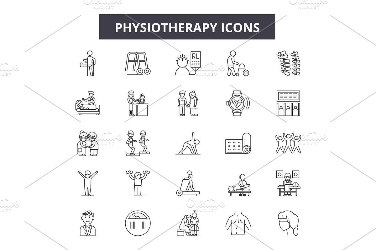 Physiotherapy line icons, signs set in Objects - product preview 8
