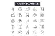 Physiotherapy line icons, signs set