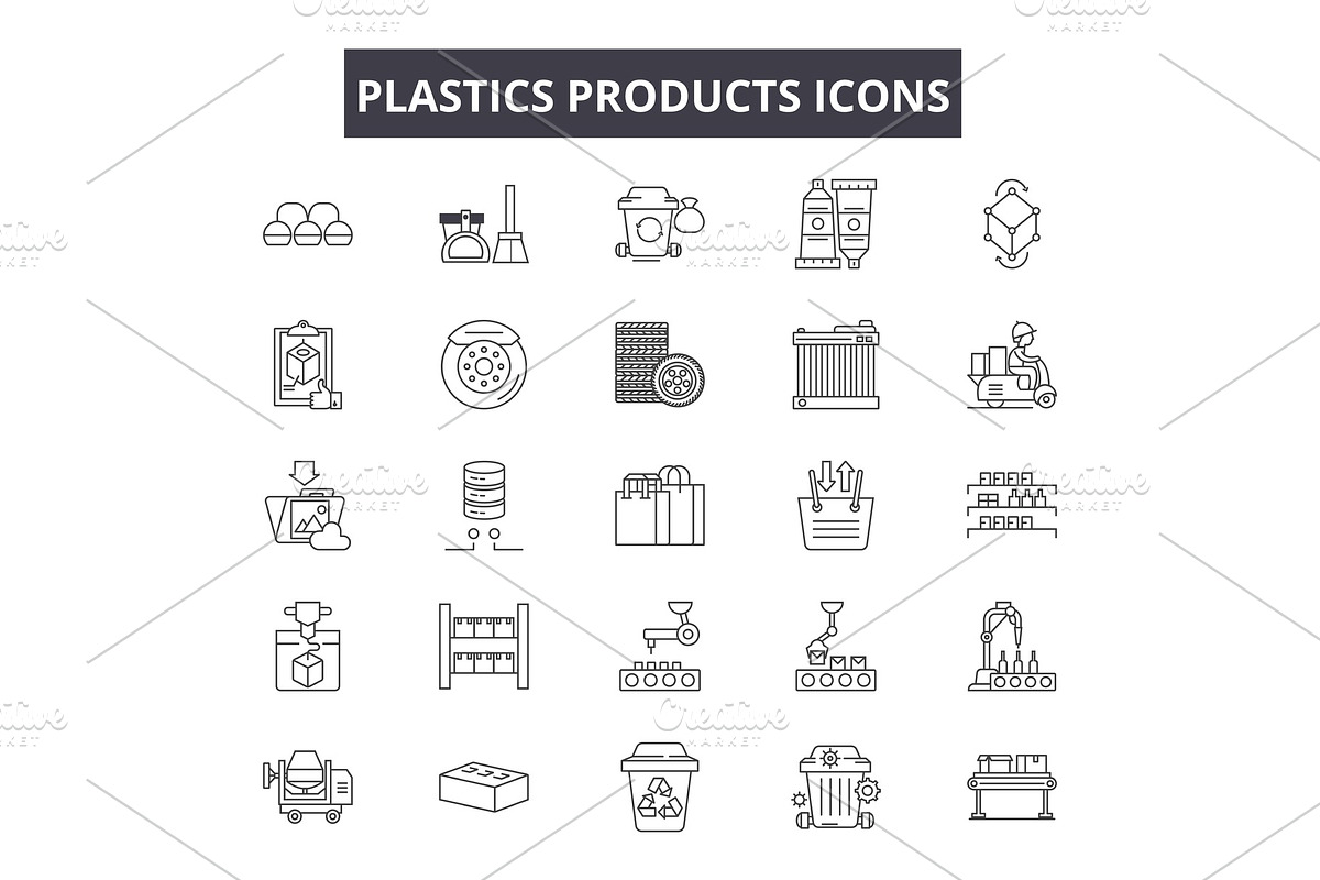 Plastics products line icons, signs in Objects - product preview 8