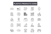 Plastics products line icons, signs