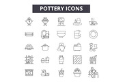 Pottery line icons, signs set