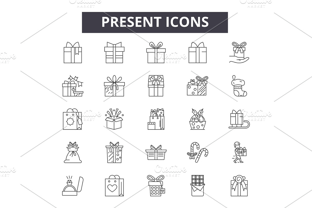Present line icons, signs set in Objects - product preview 8