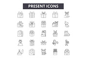 Present line icons, signs set