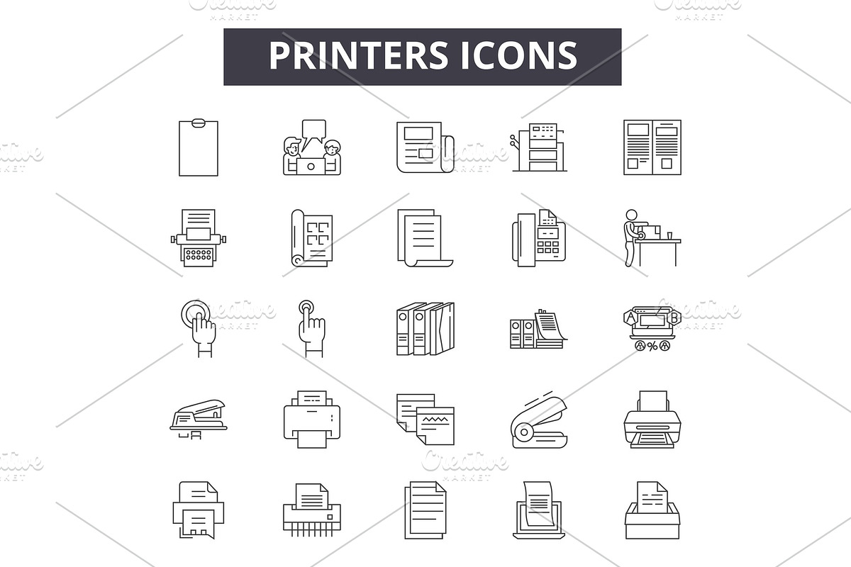 Printers line icons, signs set in Objects - product preview 8