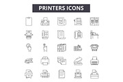 Printers line icons, signs set
