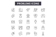 Problems line icons, signs set