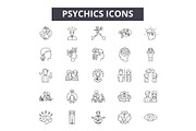 Psychics line icons, signs set