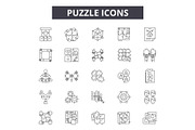 Puzzle line icons, signs set, vector