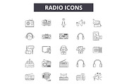 Radio line icons, signs set, vector
