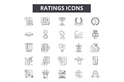 Ratings line icons, signs set