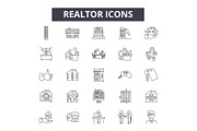 Realtor line icons, signs set