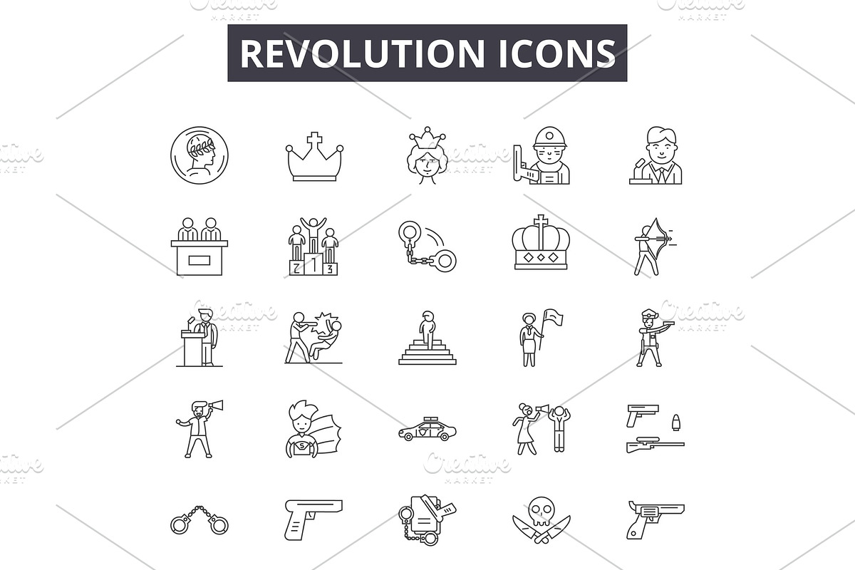 Revolution line icons, signs set in Textures - product preview 8