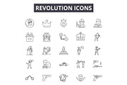 Revolution line icons, signs set