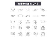 Ribbons line icons, signs set