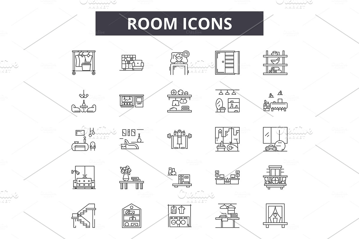 Room line icons, signs set, vector in Objects - product preview 8