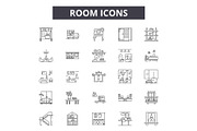 Room line icons, signs set, vector